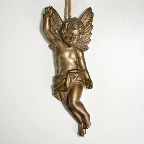 Vintage Baby Cherub Angel Gold Art Deco Wall Decor French Old World Cottagecore - Picture 1 of 5